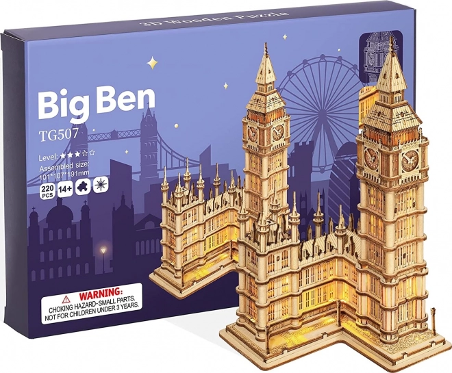 Puzzle 3D din lemn turn cu ceas Big Ben luminos