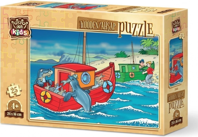 Puzzle din lemn foci fericite