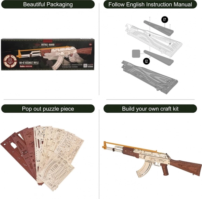 Puzzle 3D din lemn pușcă AK-47