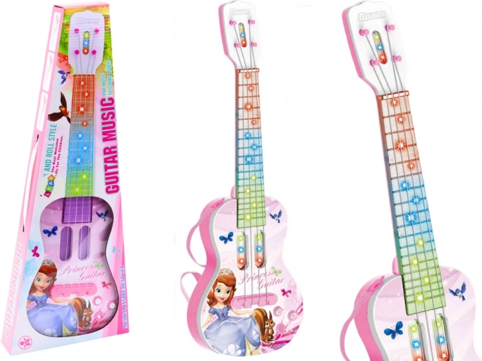 Chitară electrică cu prințesă pentru copii lumini melodii roz
