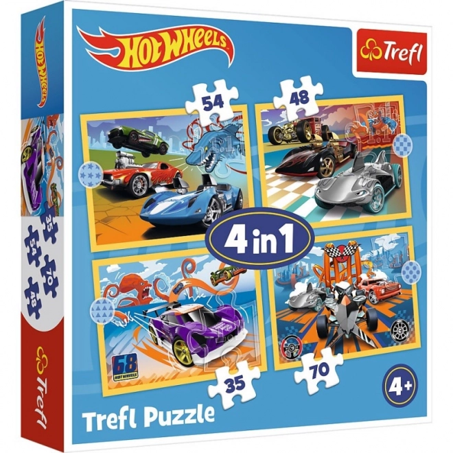 Puzzle 4 în 1 Hot Wheels vehicule