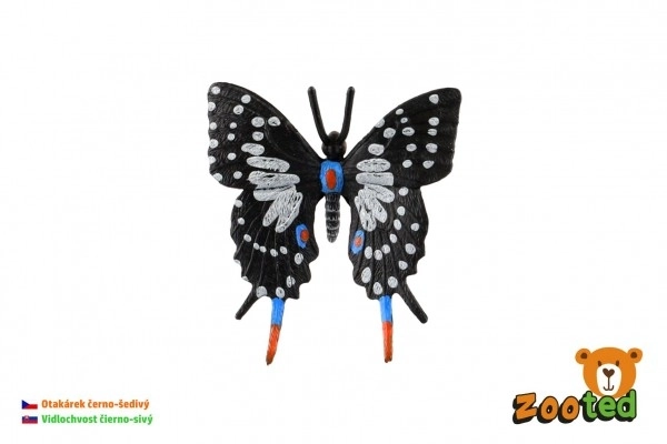 Fluture tropical Papilio otakárek negru și gri din plastic 6cm