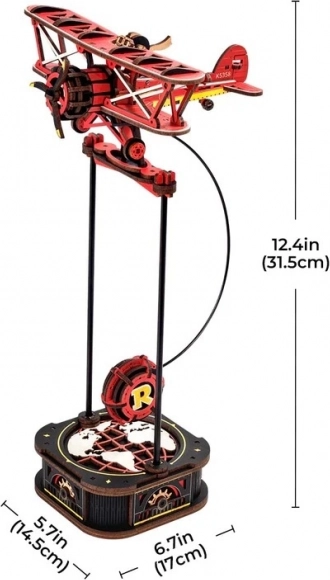 Model 3D de biplan din lemn cu pendul