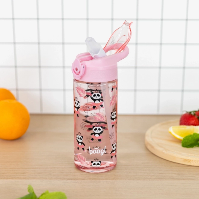 Sticlă roz pentru copii cu pai Panda 500 ml