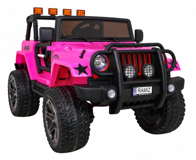 Mașină de teren Monster 4x4 jeep pentru copii Roz + Telecomandă + Reglare scaun + Pornire lentă + MP3 LED + Suport bagaje + Rucsac