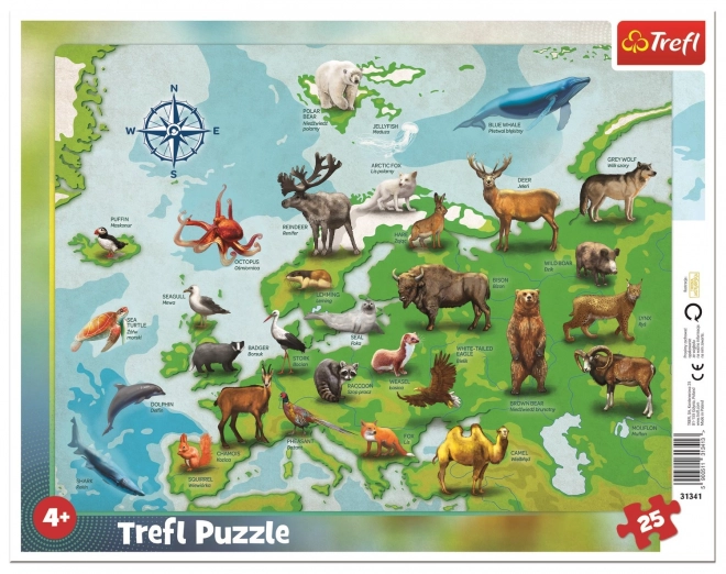 Puzzle hartă Europa cu animale 25 piese