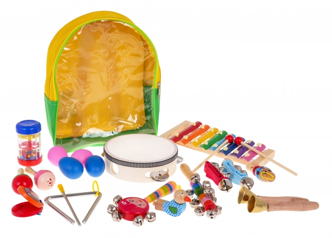 Set instrumente muzicale din lemn pentru copii 2+ cu rucsac