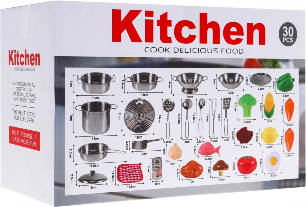 Set bucătărie pentru copii cu oale din inox și accesorii 30 buc