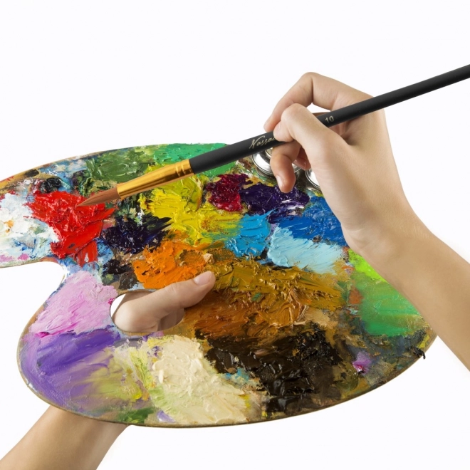 Paletă de pictură din lemn cu 4 pensule plate/rotunde