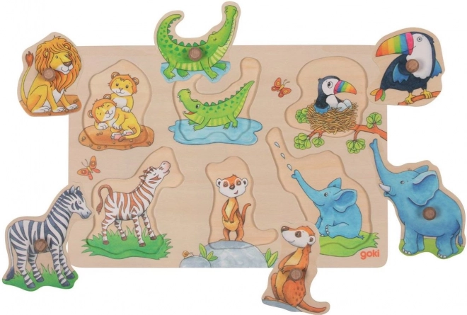 Goki puzzle din lemn cu piese de introdus – mamă și pui