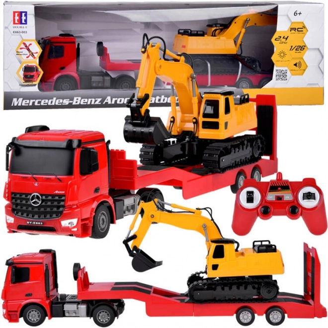 Set complet camion și excavator Mercedes telecomandat în scala 1:26