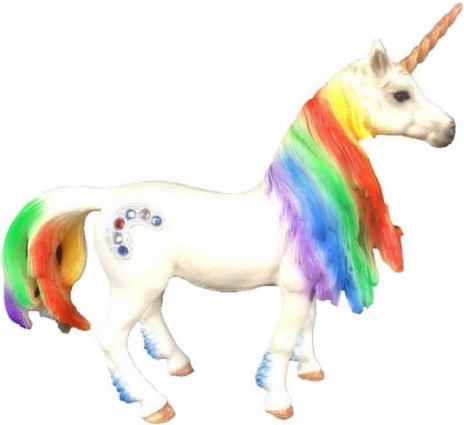 Figurină unicorn cu coamă curcubeu
