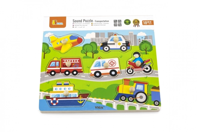 Puzzle din lemn cu sunete Vehicule