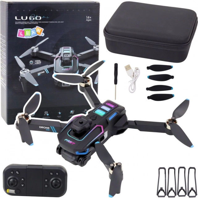 Dron LU60 cu cameră dublă HD și lumini LED negru