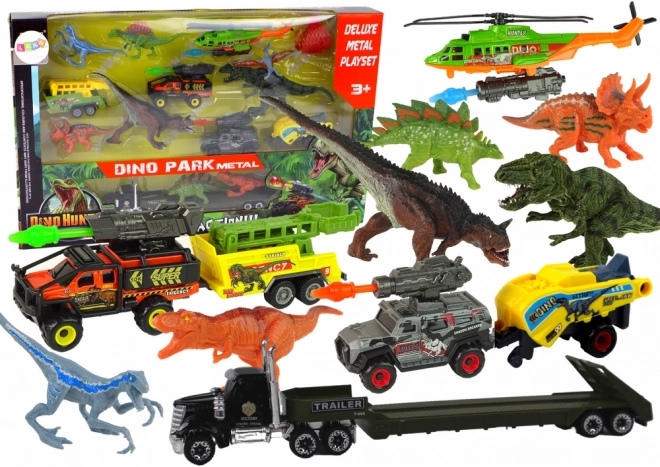 set vehicule elicopter și dinozauri colorat 8 piese