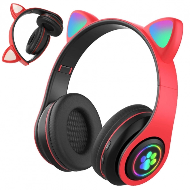 Căști wireless bluetooth radio fm mp3 urechi de pisică cu LED iluminat