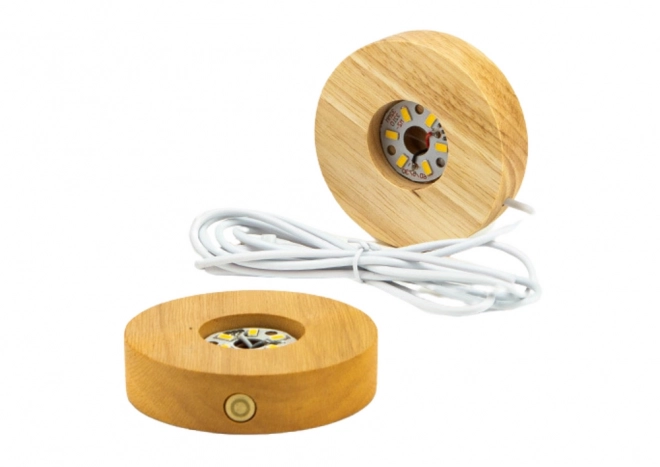 Lampă Meduză 3D cu cristal luminos și bază din lemn