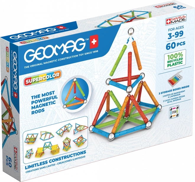 Blocuri magnetice Geomag Supercolor RE - Set de 60 de Piese