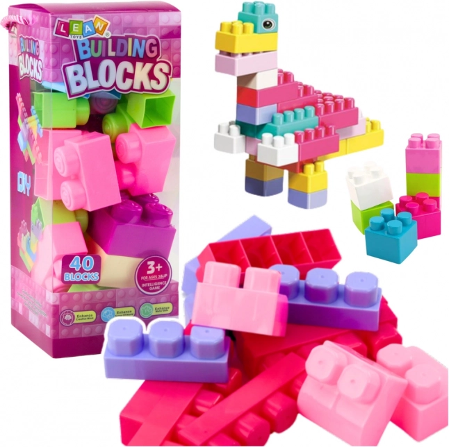Set mare de construcție în cutie 40 buc cărămizi colorate
