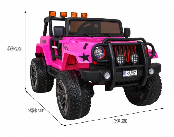 Mașină de teren Monster 4x4 jeep pentru copii Roz + Telecomandă + Reglare scaun + Pornire lentă + MP3 LED + Suport bagaje + Rucsac