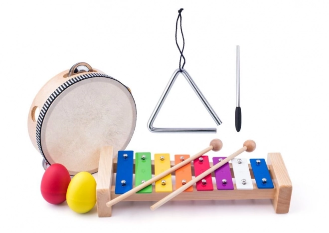 Set muzical cu xylofon, tamburină, trianglu și maracas