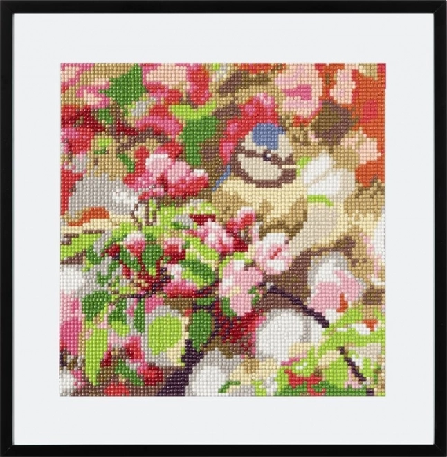 Pictură cu diamante măcăleandru pe ramură 30x30cm