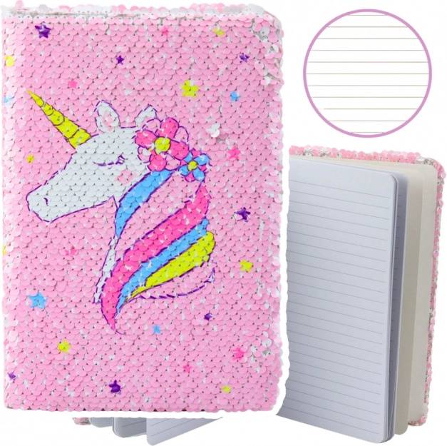 Caiet Unicorn cu Paiete Strălucitoare Reversibile A5, 80 de pagini
