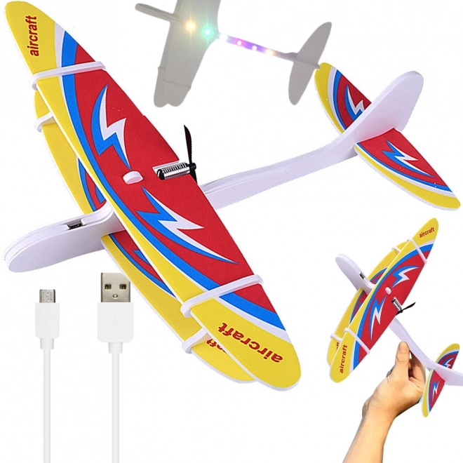 Avion din polistiren cu LED și motor USB
