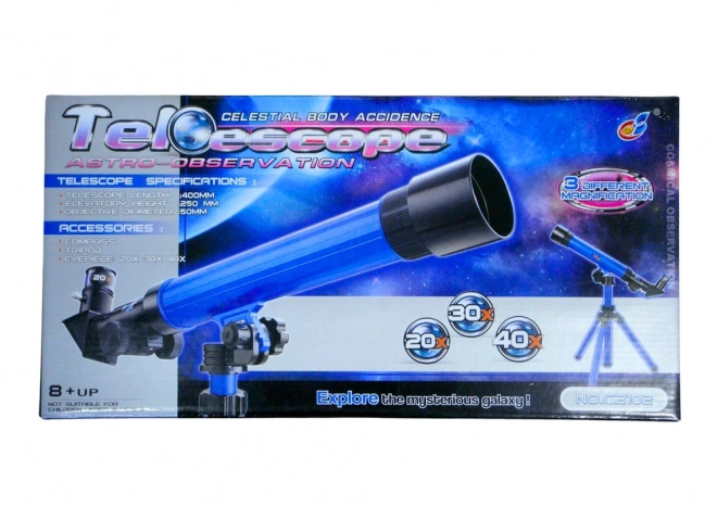 Telescop educațional pe stativ cu mărire 20x, 30x, 40x, albastru