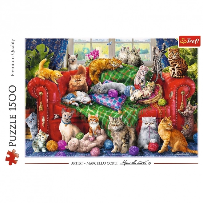 Puzzle pisici pe canapea 1500 piese