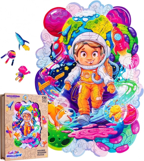 Puzzle din lemn colorat - aventurier spațial