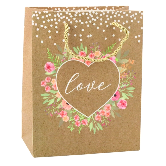 Geantă cadou cu inscripția Love cu flori