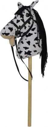 Cal de pluș pe băț cu sunet, 70 cm, alb‑negru (appaloosa)