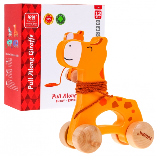 Jucărie din lemn Giraffe pentru copii cu șnur, 12 luni+