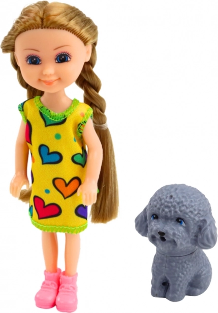 Mini păpușă în rochie cu câine 14,5 cm