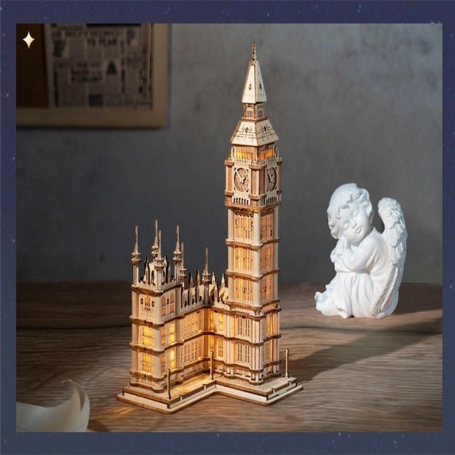 Puzzle 3D din lemn turn cu ceas Big Ben luminos