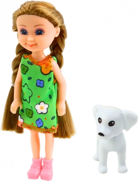 Mini păpușă în rochie cu câine 14,5 cm