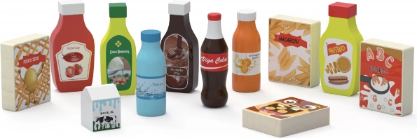 Viga Gustări și Băuturi din Lemn Set de 12 Produse Alimentare