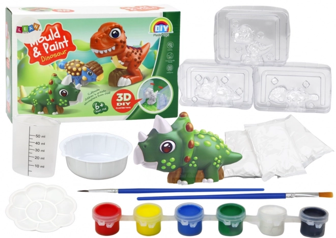 Set creativ artistic dinozauri 3D ghips și vopsele