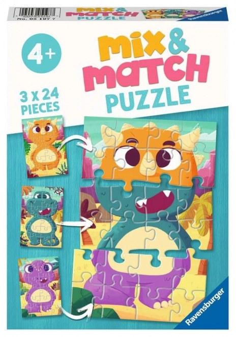 puzzle mix&match dinozauri drăguți de la Ravensburger 3x24 piese