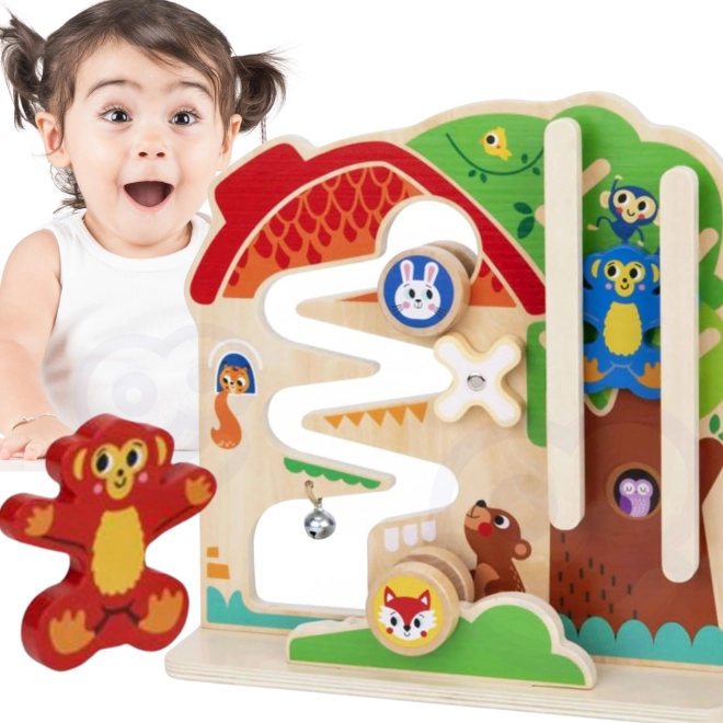 Tablă Montessori din lemn cu labirint Tooky Toy