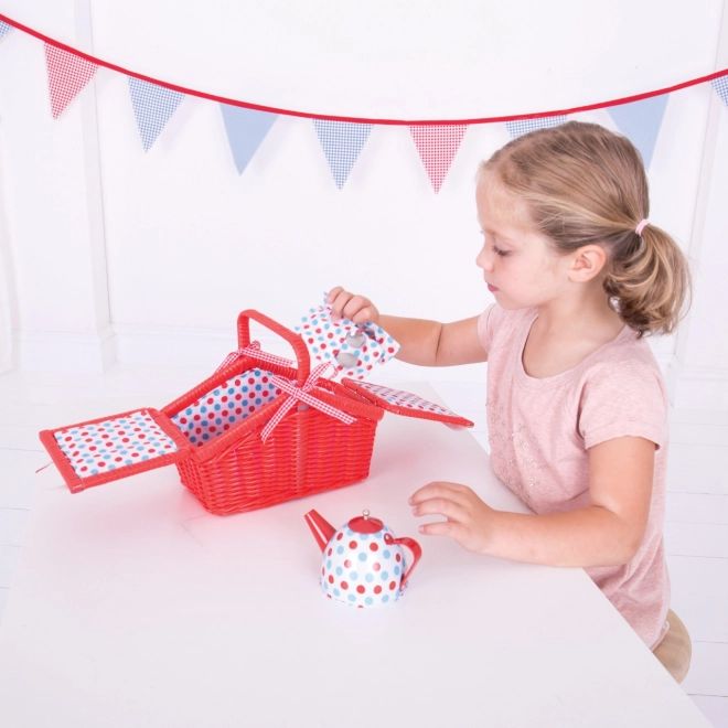 Set ceai cu buline în coș de picnic Bigjigs Toys