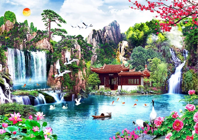 Puzzle din lemn Cascadele în grădina japoneză