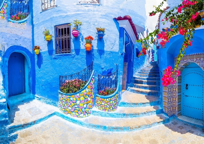 puzzle Enjoy stradă turcoaz Chefchaouen Maroc 1000 piese