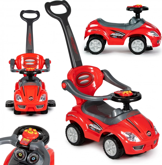 Trotinetă fără pedale 3‑în‑1 Deluxe cu mâner de ghidare și panou muzical – roșu