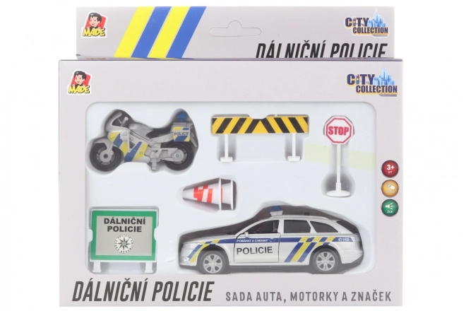 Set Poliția Autostrăzii CITY COLLECTION – mașină cu girofar și motocicletă