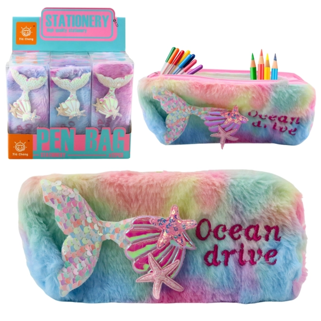 Penar plușat cu coadă de sirenă și paiete în culori pastel