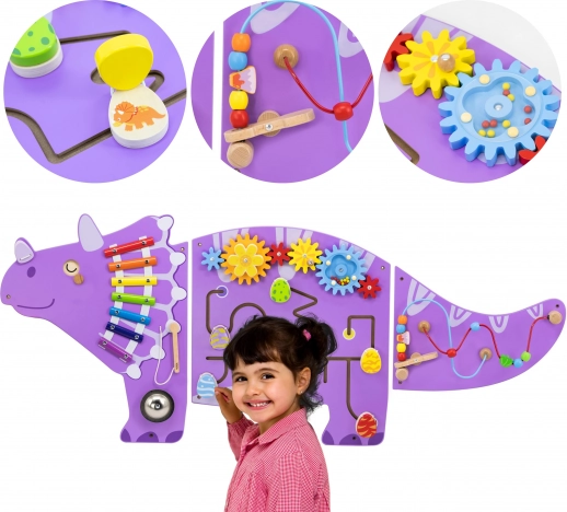 tablă senzorială de perete din lemn triceratops