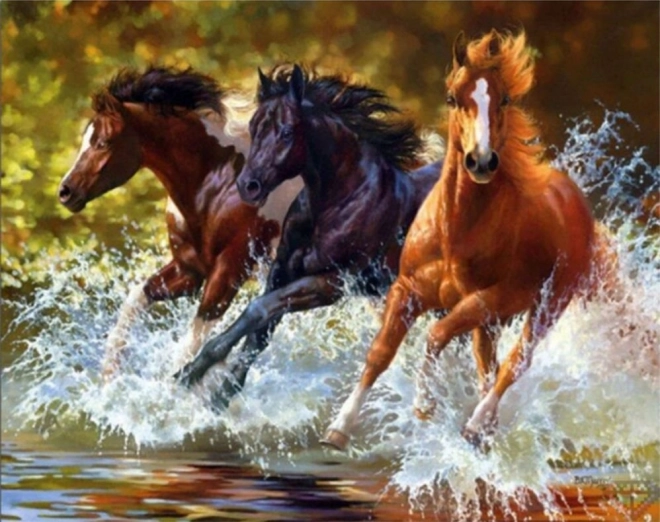 Norimpex Pictură cu diamante Cai în râu 30x40cm