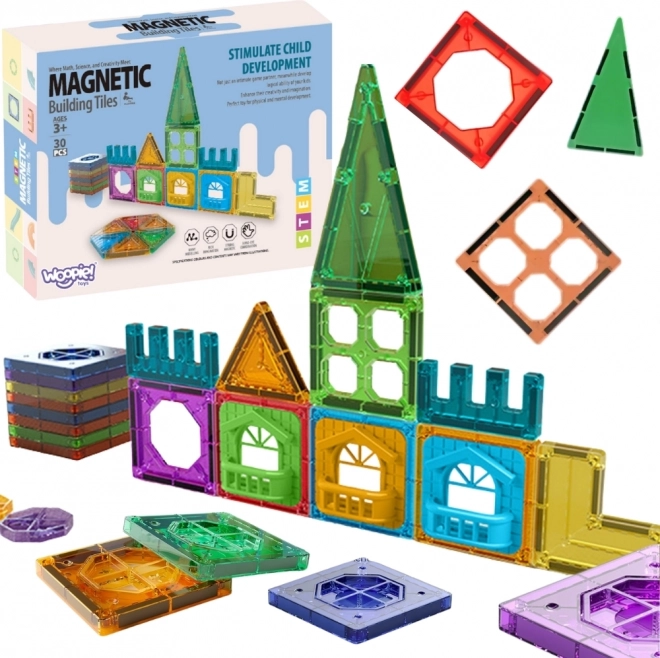 Cubi magnetice de construcție 3D WOOPIE – set educativ Castel, 30 piese
